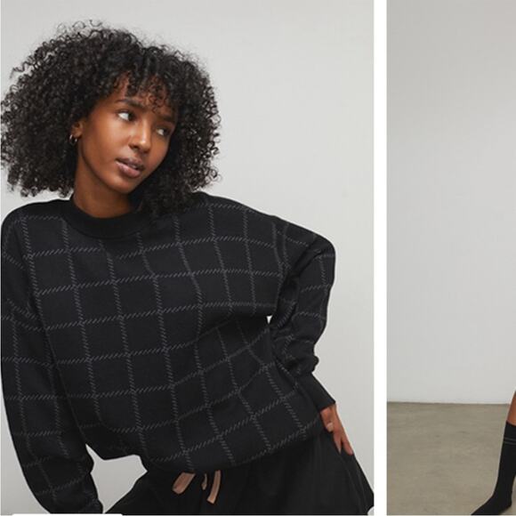 LUNYA Cozy Cotton Silk Pullover Sweater Black & Cream Windowpane Size XL NEW - Picture 3 of 7